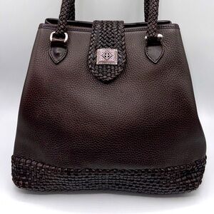 Authentic Brighton Genuine Dark Brown Woven Leather Shoulder Bag